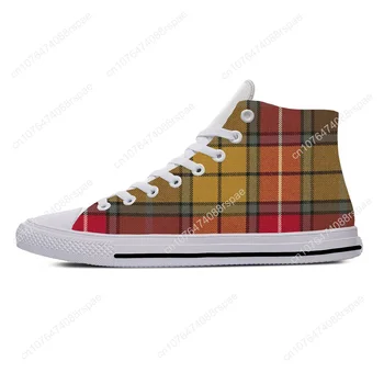 Лято Шотландски клан Бюканън Tartan Plaid Fashion Ежедневни обувки Дишащи мъже Дамски маратонки High Top Lightweight Board Shoes 3