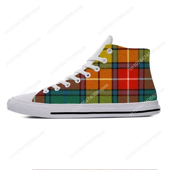 Лято Шотландски клан Бюканън Tartan Plaid Fashion Ежедневни обувки Дишащи мъже Дамски маратонки High Top Lightweight Board Shoes 4