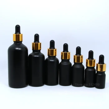 Матирано черно Празна бутилка капкомер Черно етерично масло стъкло Ароматерапия течност 5-100ml капка за масаж пипета за многократна употреба