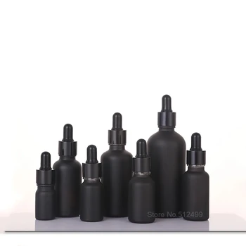 Матирано черно Празна бутилка капкомер Черно етерично масло стъкло Ароматерапия течност 5-100ml капка за масаж пипета за многократна употреба 2