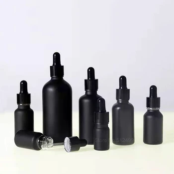 Матирано черно Празна бутилка капкомер Черно етерично масло стъкло Ароматерапия течност 5-100ml капка за масаж пипета за многократна употреба 3
