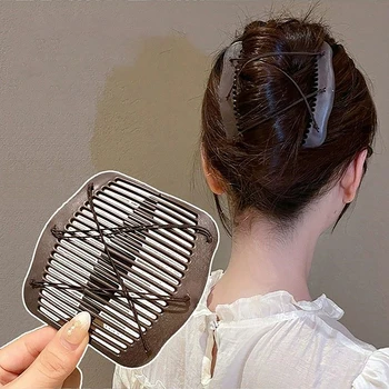 Мода еластична сила двоен ред гребен за коса за жени дълго гъста коса Updo лента за глава реколта вложка коса гребен коса аксесоари