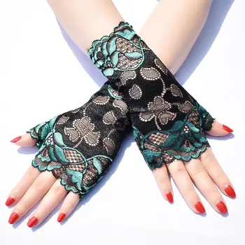 Мода жени изпълнение половин пръст ръкавици слънцезащитни ръкавици дантела ръкавици танц 1