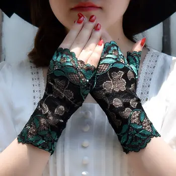 Мода жени изпълнение половин пръст ръкавици слънцезащитни ръкавици дантела ръкавици танц 4