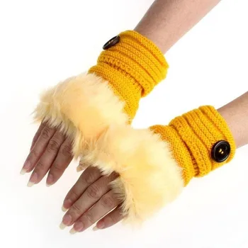 Момиче топли ръкавици ръкавици заек зимни жени китката без пръсти плюшени изкуствени ръкавици