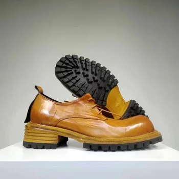 Мъжки кожени изпрани стари кожени обувки Конска кожа Ръчно изработени Goodyear- ниски ежедневни обувки за мъжки обувки
