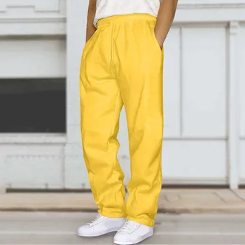Мъжки твърди панталони случайни плътен цвят песен маншет дантела нагоре тренировка панталони с джоб есен открит спортно облекло хип-хоп мъжки дрехи