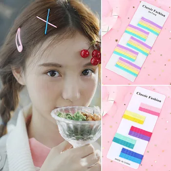 Нов 50pcs / комплект 5.5cm бонбони цвят щипки за коса Топ клип цвят фиби за жени момичета коса стайлинг аксесоари метални шноли