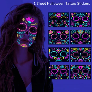 Нов забавен Хелоуин двуцветен светлинен татуировка стикер лице стикер призрак фестивал белег татуировка стикер лице стикери