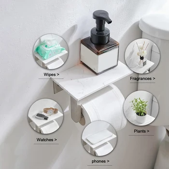 Нов мраморен държач за тоалетна хартия с рафт тоалетна хартия ролка държач стена монтиране за баня шкаф декоративни 4