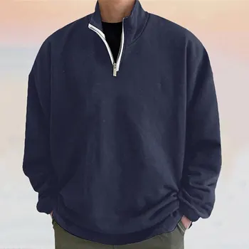 Нов мъжки цип сива врана плътен цвят печат улица дизайнер Топ реколта суитчър хлабав извънгабаритни пуловер високо качество мъжки дрехи 1