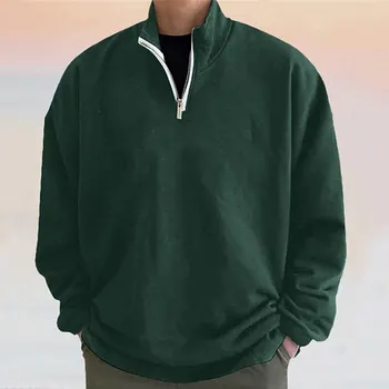 Нов мъжки цип сива врана плътен цвят печат улица дизайнер Топ реколта суитчър хлабав извънгабаритни пуловер високо качество мъжки дрехи 3