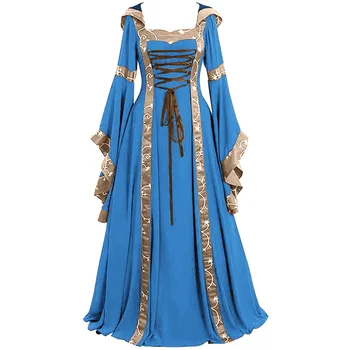 Нова мода жени реколта готически дълъг ръкав келтски рокли средновековна етаж дължина рокля ретро рокля