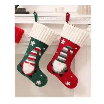 Нови коледни чорапи плетени без лице Rudolph кукла детски бонбони подарък чанта сцена оформление коледни украси за дома 1