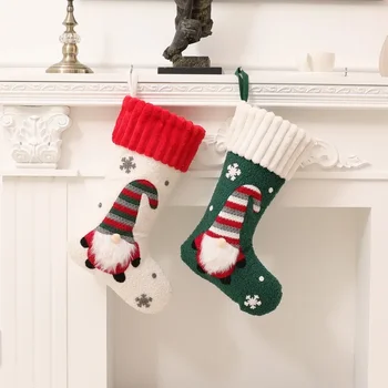 Нови коледни чорапи плетени без лице Rudolph кукла детски бонбони подарък чанта сцена оформление коледни украси за дома 2
