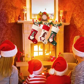 Нови коледни чорапи плетени без лице Rudolph кукла детски бонбони подарък чанта сцена оформление коледни украси за дома 3