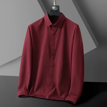 Официален бизнес риза с дълъг ръкав голям размер висока еластичност дишаща отгоре червено лилаво бяло тъмно синьо случайни простота блузи
