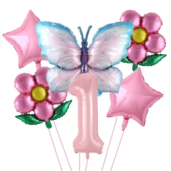 Пеперуда номер балони набор Розов син слънчоглед фея пеперуда фолио Mylar балон бебе душ рожден ден Globos доставки
