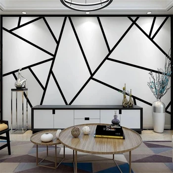 Персонализиран тапет 3d стенописи papel de parede минималистичен черно-бял триъгълник линия модерен минималистичен телевизор фон стена хартия