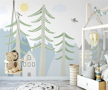 Персонализиран тапет стенопис Nordic ръчно рисувани карикатура гори малка къща детска стая интериор фон стена 3d тапет