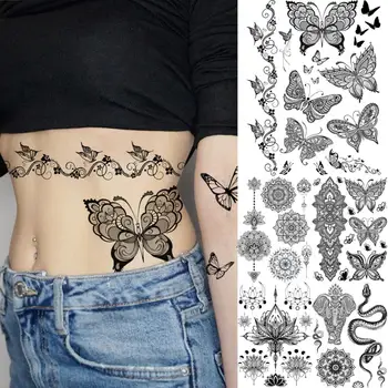 Реалистични пеперуда временни татуировки за жени възрастен слон змия висулка фалшив татуировка стикер талия за еднократна употреба Tatoo Хена