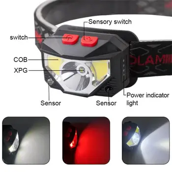 Режими Handfress сензор за движение Мощен LED фар фар Фар COB фенерче фар фар За риболов Къмпинг 1