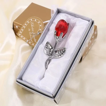 Романтичен подарък за Свети Валентин за приятелка Вечно кристално розово цвете с кутия Сватбено парти за рожден ден декор Коледа Новогодишен подарък