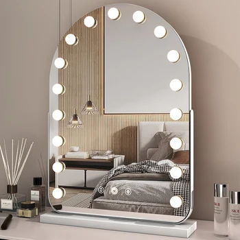 Сводести грим огледала козметика красота огледало със светлини сензорен екран затъмняване настолна Plug в 360 завъртане с 10x увеличение