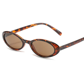 Секси жени Слънчеви очила с малка рамка 2023 Нова мода Леопард Браун Дамски слънчеви очила Реколта овални черни нюанси UV400 очила 4