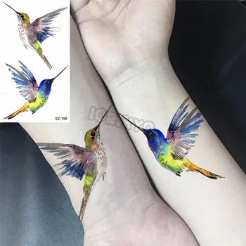 Цветна колибри малка временна татуировка за жени Геометрично перо хартия самолет фалшив татуировка стикер предна ръка тяло Tatoos 2