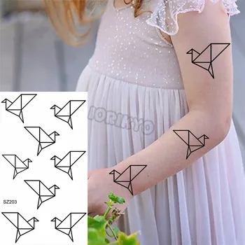 Цветна колибри малка временна татуировка за жени Геометрично перо хартия самолет фалшив татуировка стикер предна ръка тяло Tatoos 3