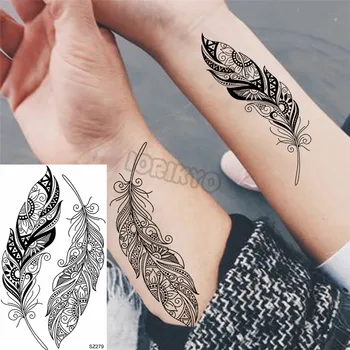 Цветна колибри малка временна татуировка за жени Геометрично перо хартия самолет фалшив татуировка стикер предна ръка тяло Tatoos 5