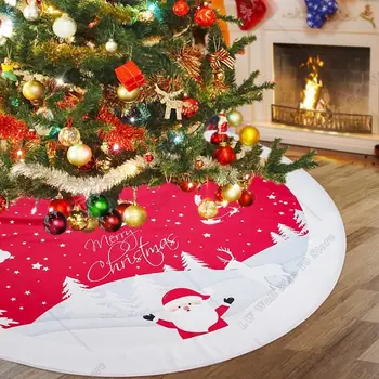 Червена мека подложка за коледно дърво със сладък Дядо Коледа бели елени Коледно дърво поли за празнично парти Коледна украса