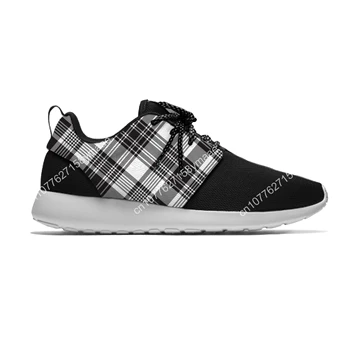 Черно-бели карирани чекове Мода Личност Спортни обувки за бягане Ежедневни дишащи леки 3D печат Мъже Дамски маратонки 1