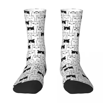 Черно и бяло котка котки сладък мяу чорап чорапи мъже жени полиестерни чорапи адаптивни дизайн