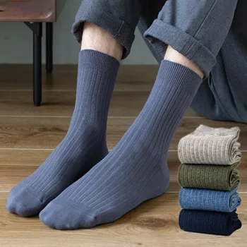 Чорапи за мъжки есенен и зимен бизнес чорап мъжки плътен цвят прости спортни чорапи мъжки чорапи със средна дължина чорап калцетини mujer